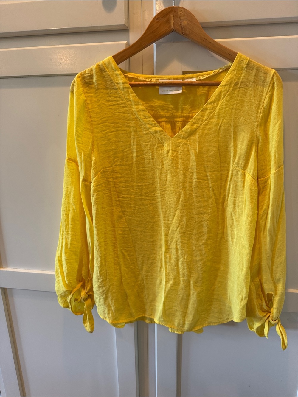 Maeve Yellow V-Neck Tie-Sleeve Blouse